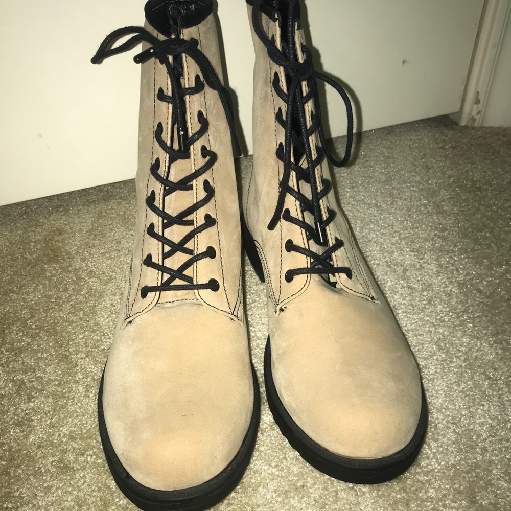 Light Pink Suede Combat Boots - Picture 2 of 3